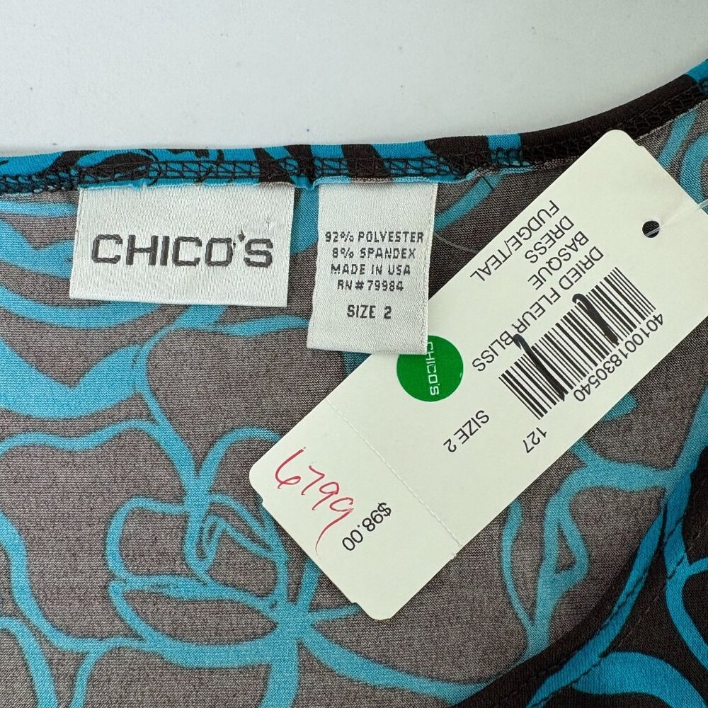 Chicos Dried Fleur Bliss Basque Dress Womens 2 US L Brown Teal Sleeveless NWT - Picture 4 of 9